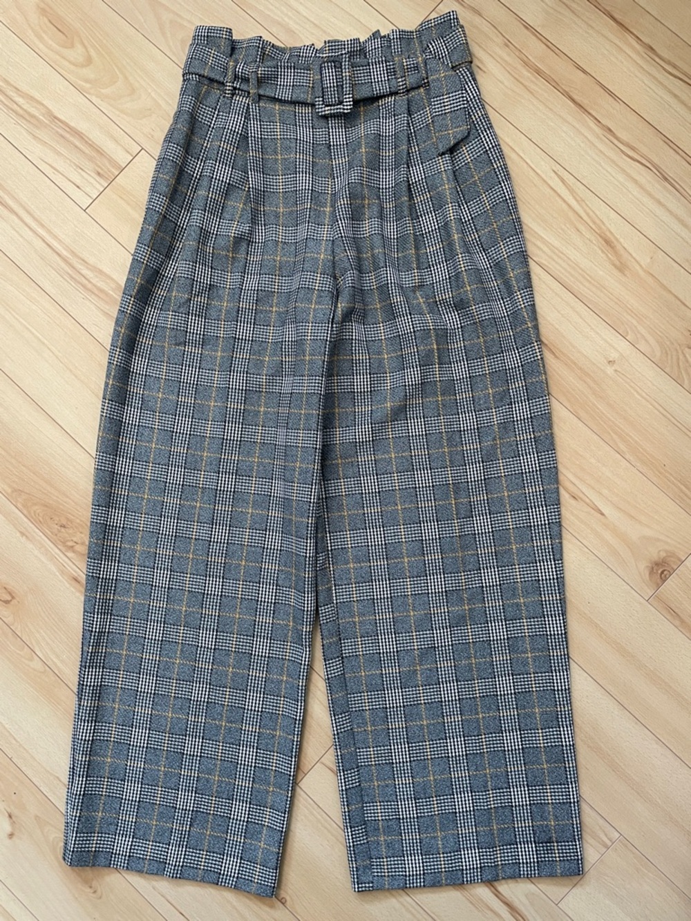 Topshop Women’s Sz 8 Gray and Yellow Plaid High Waisted Wide Leg Trousers